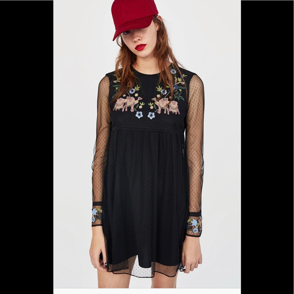 ZARA Plumetis Embroidered Dress - Picture 2 of 8